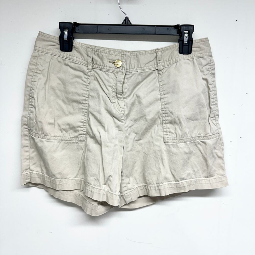 Michael Kors Women Twill Shorts Women's Light Grey Khaki 100% Cotton High Rise 8